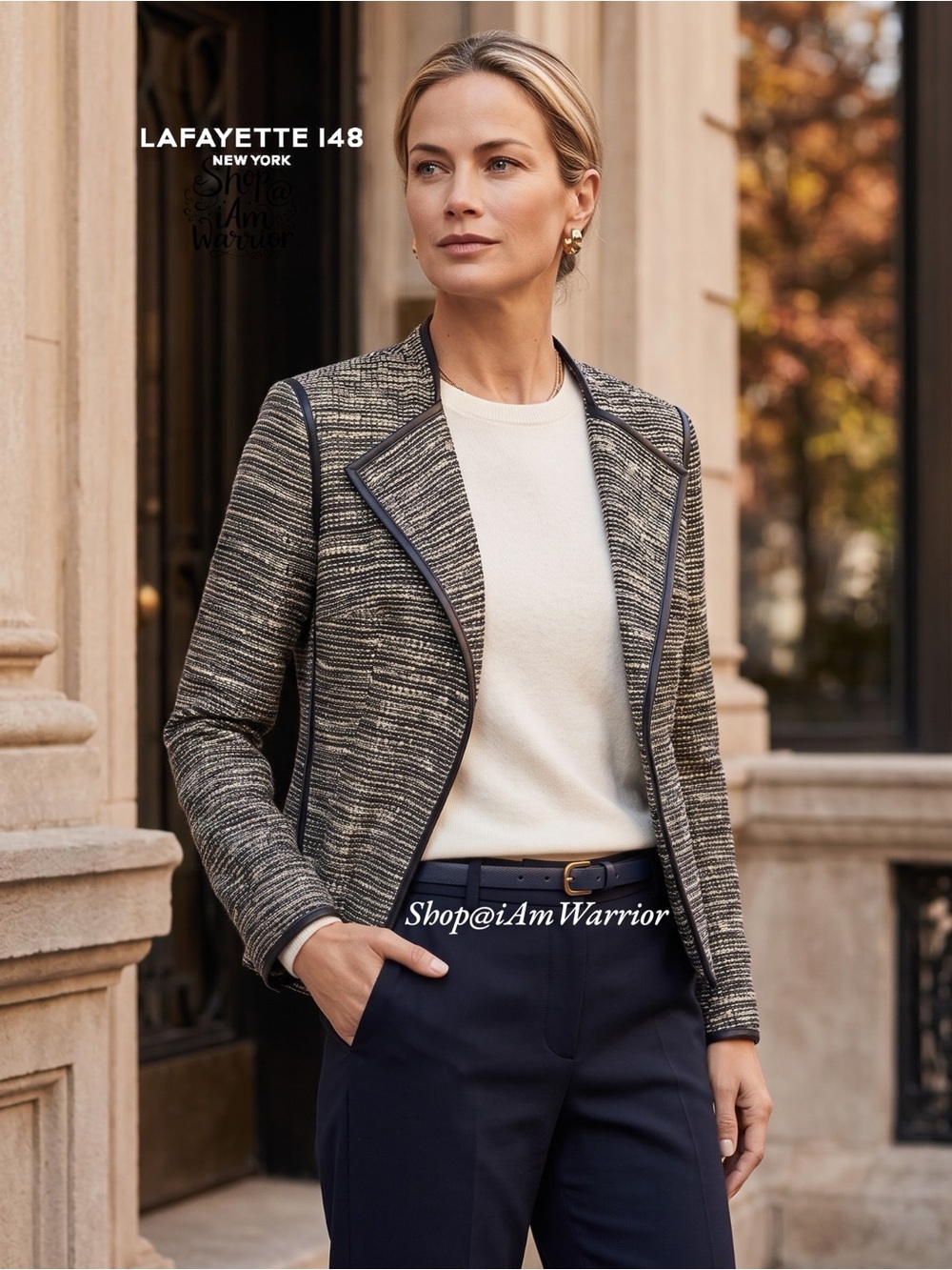 Lafayette 148 tweed metallic collarless blazer *shop@iamwarrior